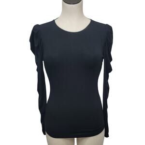 Rebecca Minkoff Open Tie Back‎ Puff Long Sleeve Fitted Top Black Womens XS